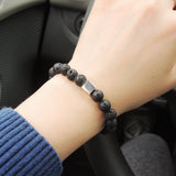 Men's Women Lava Rock Adjustable Braided Bracelet 925 Sterling Silver Cube Bead DiyNotion BR800