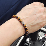 Men's Women Brown Tiger Eye Adjustable Braided Bracelet 925 Sterling Silver Cube Bead DiyNotion BR801
