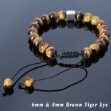 Men's Women Brown Tiger Eye Adjustable Braided Bracelet 925 Sterling Silver Cube Bead DiyNotion BR801