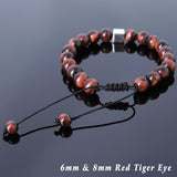 Men's Women Red Tiger Eye Adjustable Braided Bracelet 925 Sterling Silver Cube Bead DiyNotion BR802