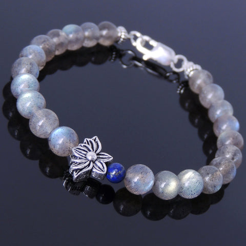 Men's Women Labradorite Sterling Silver Lotus Bracelet 925 Stamp Bead Gemstone DiyNotion Handmade BR712
