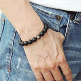 Men's Women Matte Black Onyx Golden Obsidian Bracelet Healing Gemstone DiyNotion Handmade BR713