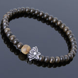 Men's Women Mala Bracelet Agarwood/Gaharu 925 Sterling Silver Lotus Bead DiyNotion Handmade  BR714