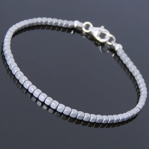 Men's Women Matte Hematite 925 Sterling Silver Bracelet 2mm Cube Beads Gemstone DiyNotion Handmade BR716
