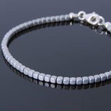Men's Women Matte Hematite 925 Sterling Silver Bracelet 2mm Cube Beads Gemstone DiyNotion Handmade BR716