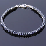 Men's Women Hematite 925 Sterling Silver Bracelet Faceted Beads Gemstone DiyNotion Handmade BR492