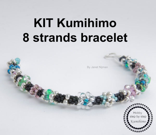 Kumihimo KIT pattern tutorial bracelet 8 Strands, Sterling Silver clasp included!