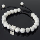 Men's Women White Howlite Adjustable Braided Bracelet 925 Sterling Silver Cube Bead DiyNotion BR807