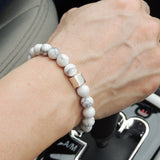 Men's Women White Howlite Adjustable Braided Bracelet 925 Sterling Silver Cube Bead DiyNotion BR807