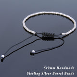 Men's Women Adjustable Braided Bracelet 925 Sterling Silver 5x2mm Barrel Beads DiyNotion BR809