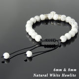 Men's Women White Howlite Adjustable Braided Bracelet 925 Sterling Silver Skull Cross Spacers DiyNotion BR814
