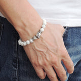 Men's Women White Howlite Adjustable Braided Bracelet 925 Sterling Silver Skull Cross Spacers DiyNotion BR814