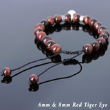 Men's Women Red Tiger Eye Adjustable Braided Bracelet 925 Sterling Silver Skull Cross Spacers DiyNotion BR815
