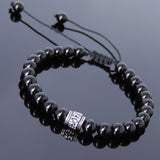 Men's Women Bright Black Onyx Adjustable Braided Bracelet 925 Sterling Silver OM Buddhism Bead DiyNotion BR818