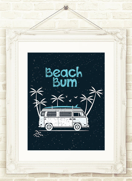 Beach Print Beach Bum INSTANT DOWNLOAD Printable Art , Beach House decor ,  Surfing Print , Ocean Print Travel Wall Art , Volkswagen Print