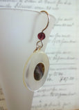Vintage Mother of Pearl MOP Button Earrings, Crystal Bead, Sterling Silver Ear Wires, White MOP, Smoky Mother of Pearl, MPE196