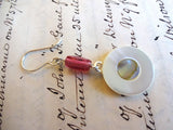 Vintage Mother of Pearl MOP Button Earrings, Glass Bead, Sterling Silver Ear Wires, White MOP, Smoky Mother of Pearl, Glass Beads, MPE197