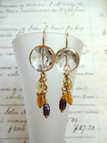 Vintage Clear Glass Button Earrings, Gold Luster, Amber German Beads, Gold Filled Ear Wires, Boho Earrings, Antique Buttons, CGE193