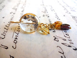 Vintage Clear Glass Button Earrings, Gold Luster, Amber German Beads, Gold Filled Ear Wires, Boho Earrings, Antique Buttons, CGE193