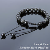 Men's Women Black Obsidian Adjustable Braided Bracelet DiyNotion Handmade BR819