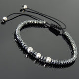 Men's Women Hematite Adjustable Braided Bracelet 925 Sterling Silver Bead DiyNotion BR820