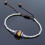 Men's Women Brown Tiger Eye Adjustable Braided Bracelet 925 Sterling Silver Handmade BeadsDiyNotion BR821