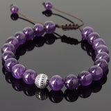Men's Women Amethyst Adjustable Braided Bracelet 925 Sterling Silver Round Bead DiyNotion BR824