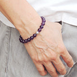 Men's Women Amethyst Adjustable Braided Bracelet 925 Sterling Silver Round Bead DiyNotion BR824
