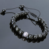 Men's Women Black Obsidian Adjustable Braided Bracelet 925 Sterling Silver Round Bead DiyNotion BR826