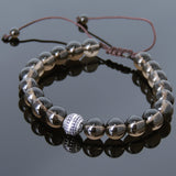 Men's Women Smoky Quartz Adjustable Braided Bracelet 925 Sterling Silver Cube Bead DiyNotion BR827