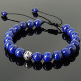 Men's Women Lapis Lazuli Adjustable Braided Bracelet 925 Sterling Silver Round Bead DiyNotion BR828