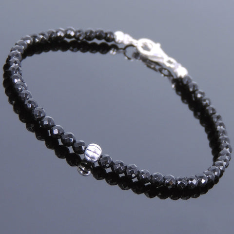 Men's Women Black Onyx 925 Sterling Silver Bracelet 3mm Faceted Beads Gemstone DiyNotion Handmade BR719