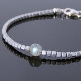Men's Women Matte Hematite Labradorite 925 Sterling Silver Bracelet 2mm Cube Beads Gemstone DiyNotion Handmade BR720