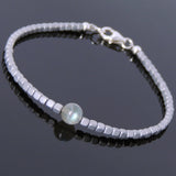 Men's Women Matte Hematite Labradorite 925 Sterling Silver Bracelet 2mm Cube Beads Gemstone DiyNotion Handmade BR720