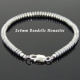 Men Women Bracelet with 2x4mm Hematite Rondelle Beads & 925 Sterling Silver Clasp DiyNotion Handmade BR721