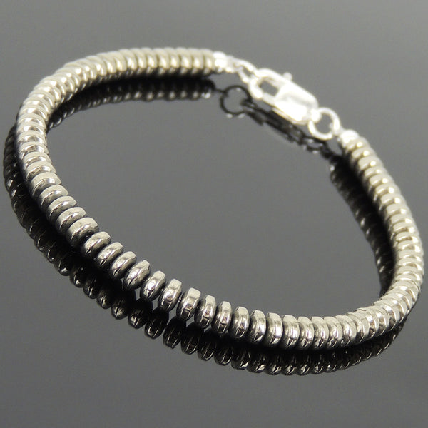 Men's Women Hematite 925 Sterling Silver Bracelet 2x4mm Rondelle Beads Gemstone DiyNotion Handmade BR722