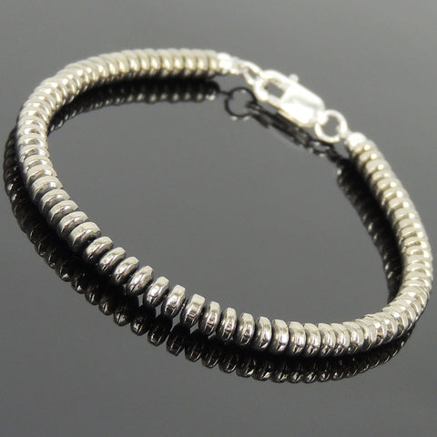 Men's Women Hematite 925 Sterling Silver Bracelet 2x4mm Rondelle Beads Gemstone DiyNotion Handmade BR722