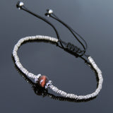 Men's Women Red Tiger Eye Adjustable Braided Bracelet 925 Sterling Silver Handmade BeadsDiyNotion BR829