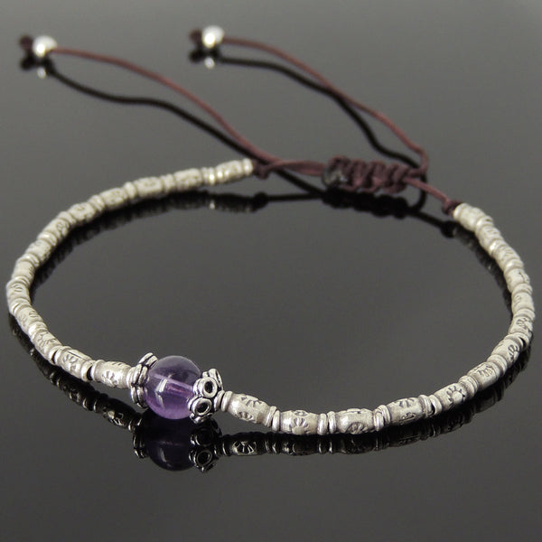 Men's Women Amethyst Adjustable Braided Bracelet 925 Sterling Silver Handmade BeadsDiyNotion BR830