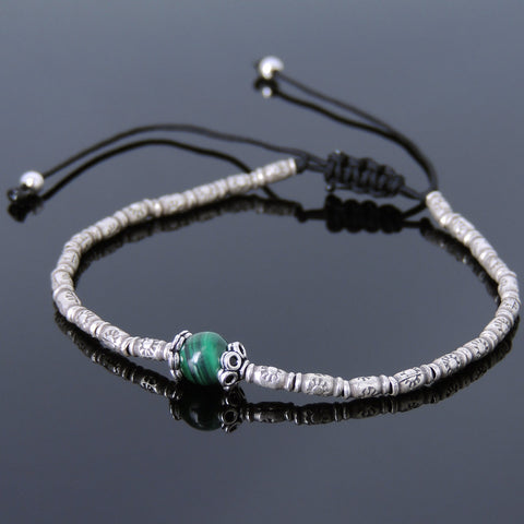 Men's Women Malachite Adjustable Braided Bracelet 925 Sterling Silver Handmade Beads DiyNotion BR832