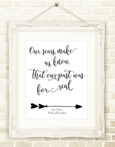 Jane Austen Pride and Prejudice Quote, Our Scars Make Us Know Printable Wall Art  INSTANT DOWNLOAD Wall art, Jane Austin Quote Book Quote,