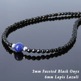 Men's Women Bright Black Onyx Lapis Sterling Silver Necklace Gemstone Beads Clasp DiyNotion Handmade NK116