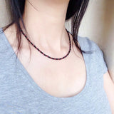 Men's Women Bright Black Onyx Garnet Sterling Silver Necklace Gemstone Beads Clasp DiyNoion Handmade NK119