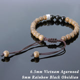 Men's Women Agarwood Black Obsidian Adjustable Braided Bracelet 925 Sterling Silver Taiji Bead DiyNotion BR836