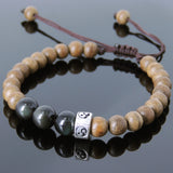 Men's Women Agarwood Black Obsidian Adjustable Braided Bracelet 925 Sterling Silver Taiji Bead DiyNotion BR836