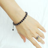 Men's Women Bright Black Onyx Adjustable Braided Bracelet 925 Sterling Silver Spacers DiyNotion BR850