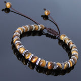 Men's Women Brown Tiger Eye Adjustable Braided Bracelet 925 Sterling Silver Spacers DiyNotion BR852