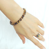 Men's Women Brown Tiger Eye Adjustable Braided Bracelet 925 Sterling Silver Spacers DiyNotion BR852