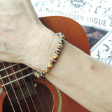 Men's Women Brown Tiger Eye Adjustable Braided Bracelet 925 Sterling Silver Spacers DiyNotion BR852