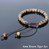 Men's Women Brown Tiger Eye Adjustable Braided Bracelet 925 Sterling Silver Spacers DiyNotion BR852